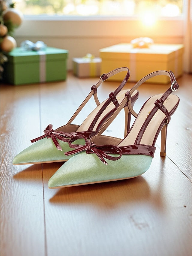 Green and Slingback Stiletto Red Heels Women's Pointed - FashionChic