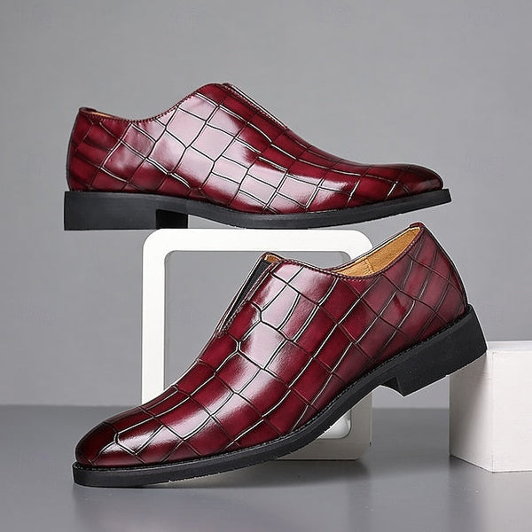 Shoes Pattern Men's Burgundy – Dress Crocodile Slip-On FashionChic