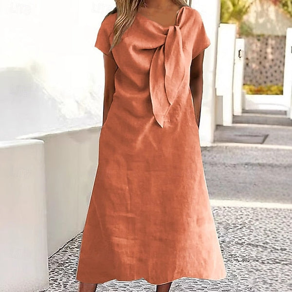 Women's Cotton Linen Midi Dress Sheath Dress A Line Dress FashionChic