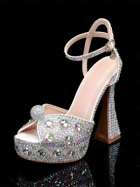 with Heel Women's Matching Rhinestone Platform Sandals High FashionChic