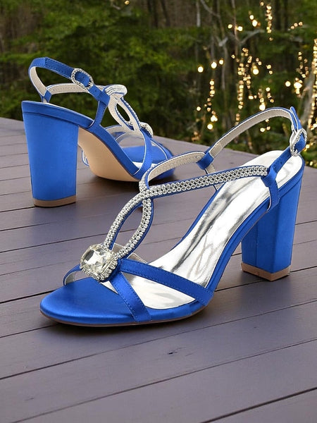 Women's Blue Rhinestone – Elegant Sandals Satin Royal FashionChic