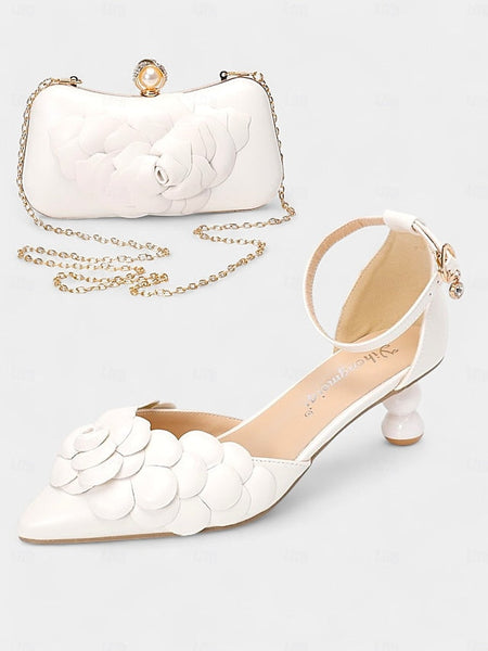 Shoes Bridal – Clutch Matching Floral-Embellished White with FashionChic