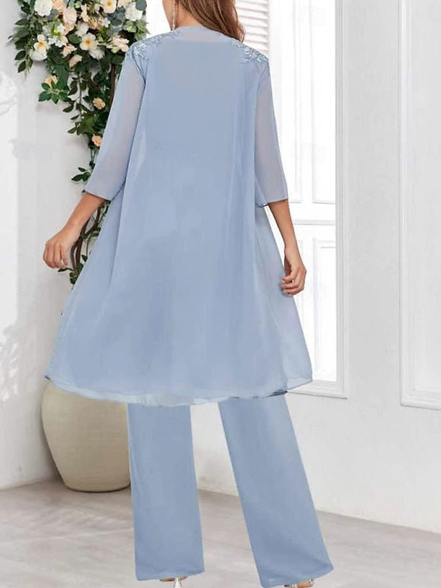 V Mother Elegant Dress Simple of Wedding the Guest Bride Piece 3 FashionChic