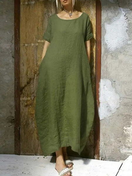 Women's Maxi Dress Faux Cotton Linen Casual Dress Basic FashionChic