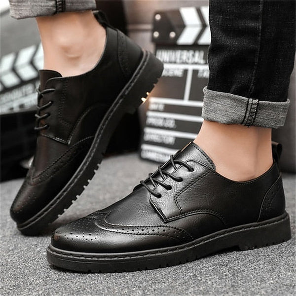 – Brogue Leather Men's Classic Oxford Shoes Black Faux FashionChic