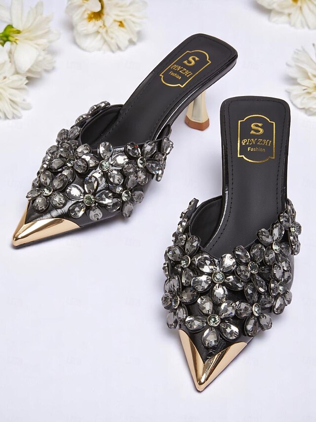 – Mules Black Rhinestone Pointed-Toe Embellished Women's FashionChic