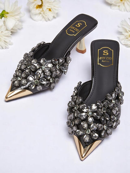 – Mules Black Rhinestone Pointed-Toe Embellished Women's FashionChic