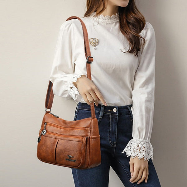 Bag Faux Crossbody Leather - Women's Shoulder Multi-Pocket FashionChic