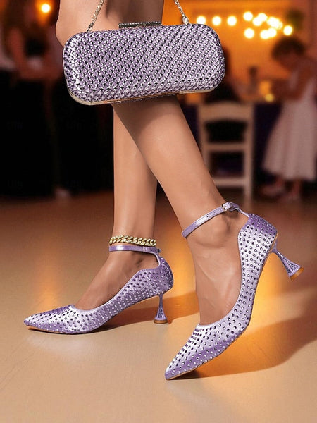 Clutch Matching Women's Set Green Bag Rhinestone Heels and FashionChic