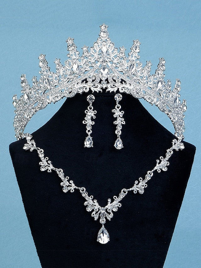 Crown Tiara and Necklace – Sparkling Diamond Set Gold-Plated FashionChic