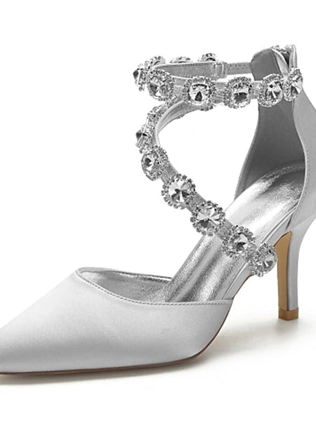 Purple Rhinestone Satin High Women's Shoes Heel with FashionChic