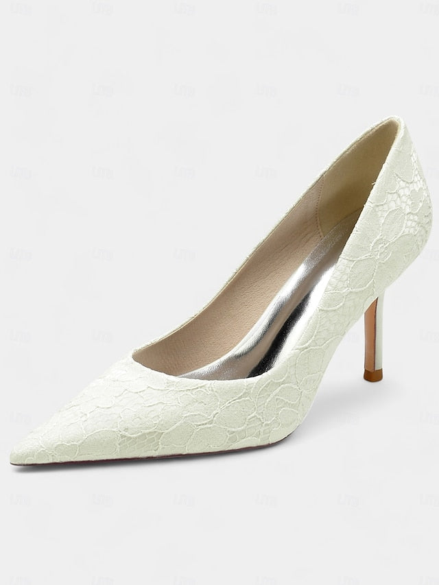 Stiletto Women's - Heels Lace-Embroidered Pointed-Toe FashionChic