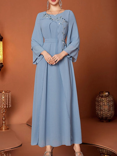 A-Line V Neck Elegant of the Bride Length Dress Floor Mother FashionChic