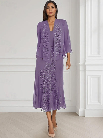 of Neck the Elegant Two Dress A-Line Square Mother Piece Bride FashionChic