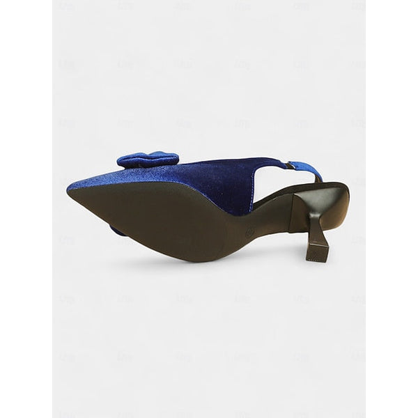 Bow Toe Blue with Heels Pointed Women's Slingback Velvet FashionChic