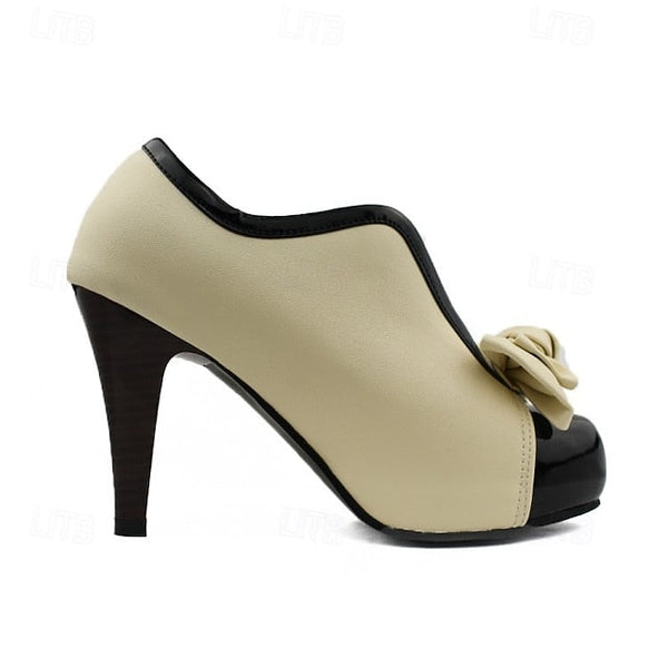 Boots Two-Tone with Heeled Bow-Embellished Ankle Women's FashionChic