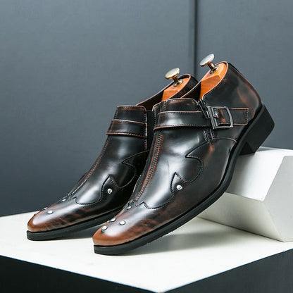 Formal Monk Black – Dress Men's Strap Leather Shoes FashionChic