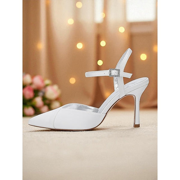 Women's Green - Ankle Strap Heels Satin with Stiletto FashionChic