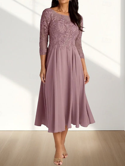 Guest Bride of Crew Elegant A-Line Mother Dress Neck Wedding the FashionChic