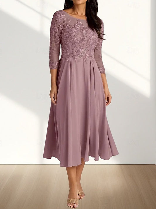 Guest Bride of Crew Elegant A-Line Mother Dress Neck Wedding the FashionChic
