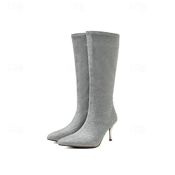 Knee-High Elegant Sparkly Stiletto Women's – Boots FashionChic