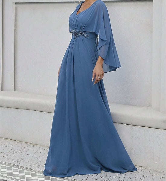 of Mother Dress the Floor Neck Bride Elegant V Party FashionChic