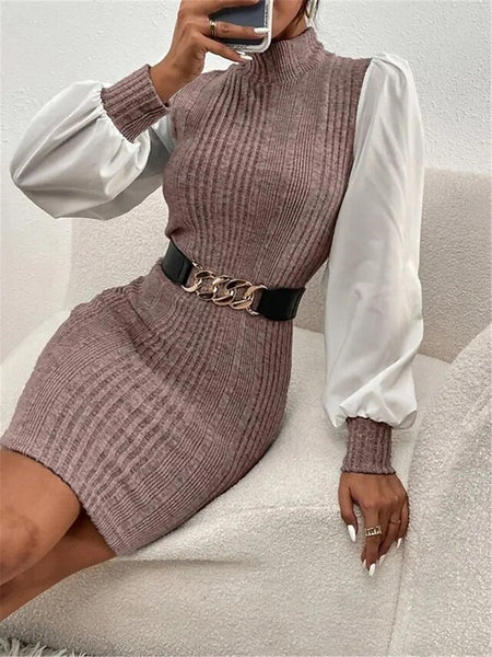 Women's Casual Dress Mini Dress Patchwork Casual Stand