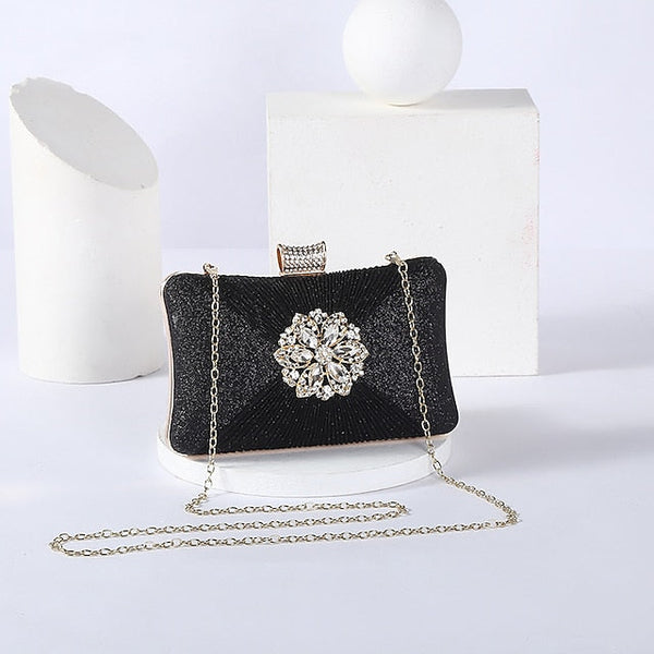 Women's Strap Elegant Gold Bag Chain Clutch with Rhinestone FashionChic
