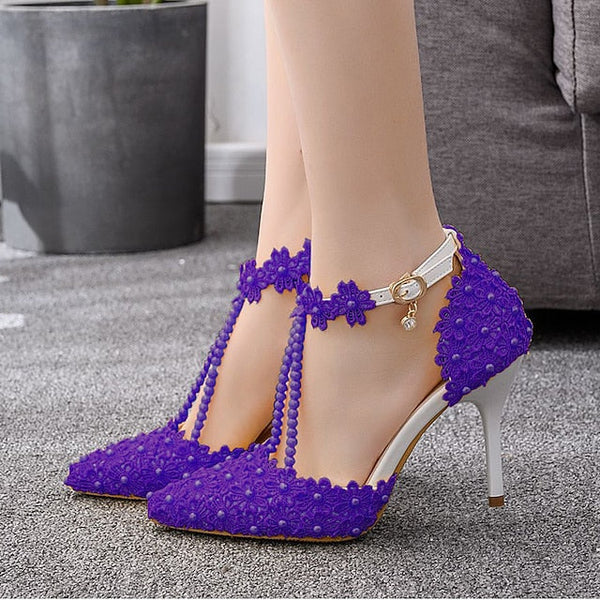 Wedding Bridal Heel Pointed Shoes Women's Lace High FashionChic