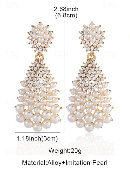 – Vintage Faux Earrings Elegant Drop Pearl and Rhinestone FashionChic