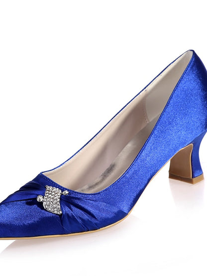 Kitten Women's Bow Blue with Rhinestone Royal Satin Heels FashionChic