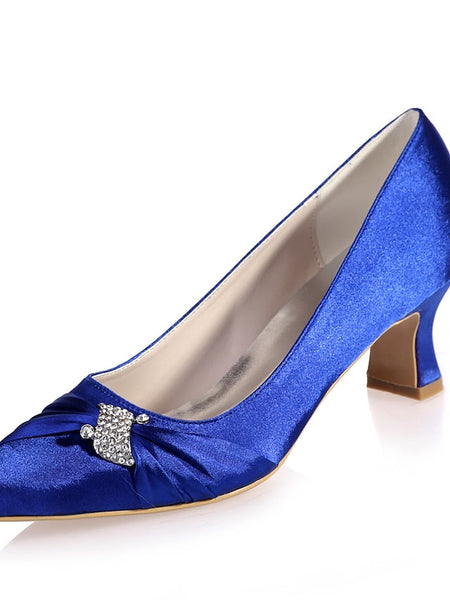 Kitten Women's Bow Blue with Rhinestone Royal Satin Heels FashionChic