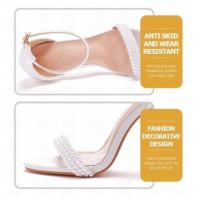 Wedding Elegant Heel High Pearl-Embellished Shoes Women's FashionChic