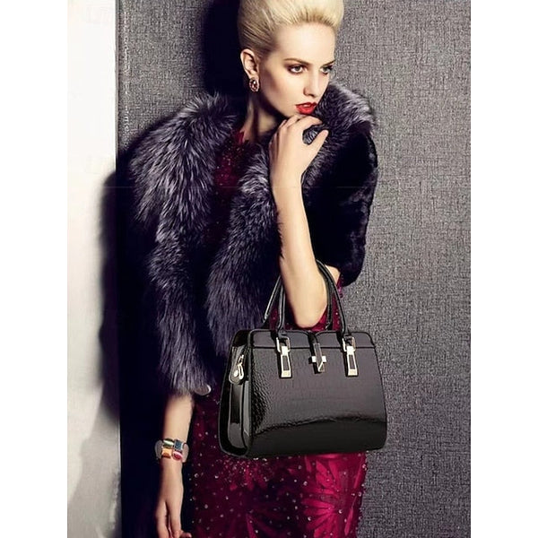 Faux - Croc Patent Women's Handbag Leather Burgundy FashionChic