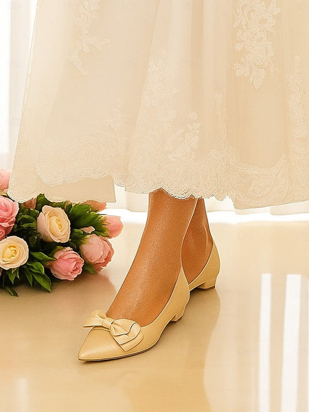 Bow Women's Green - Elegant Toe Satin Pointed Flats FashionChic