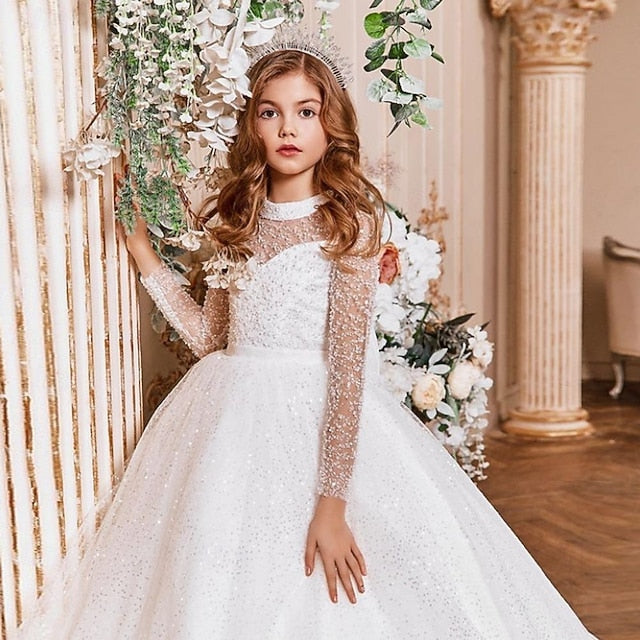 Girl Dress Solid Color Kids Party Girls' Flower Long FashionChic