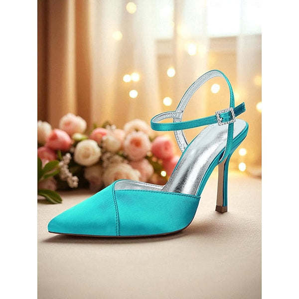 Women's Green - Ankle Strap Heels Satin with Stiletto FashionChic