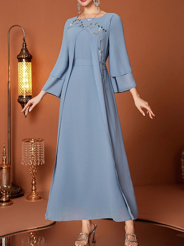 A-Line Floor Length Mother of Elegant Bride the Neck V Dress FashionChic
