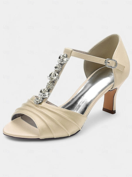 Satin Detail Open-Toe with White – Heels Bridal Crystal FashionChic