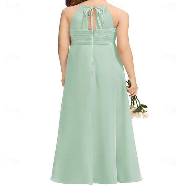 Girl Girls Bridesmaid Flowy Flower Halter A-Line Dress Junior FashionChic