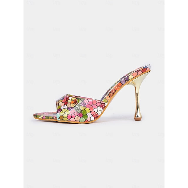 Mules – Print Heels Colorful Women for Multicolor High Mosaic FashionChic