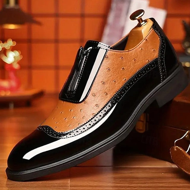 Tan with Men's Patent Formal Shoes Colorblock and Black FashionChic