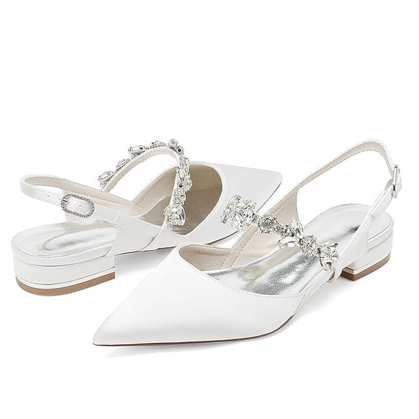 Shoes Wedding Flat Heel Bridal Crystal Women's FashionChic