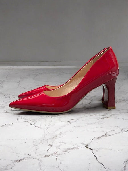 Pointed-Toe Glossy Patent Leather Heel Green Pumps Faux Block FashionChic