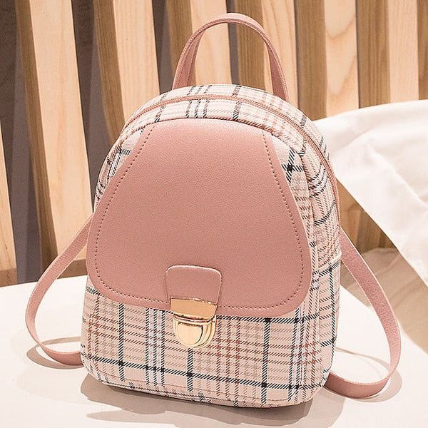 Leather Backpack Mini Buckle – with and Stylish Plaid Flap FashionChic