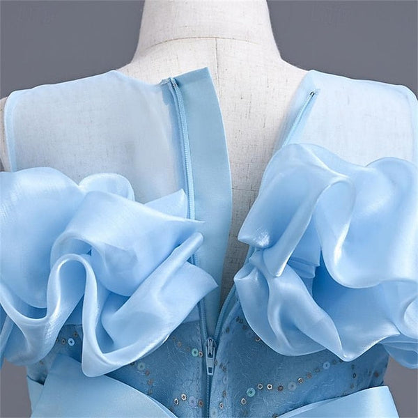 Solid Color Flower Girls' Girl Party Dress 3D FashionChic