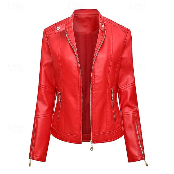 Pocket Jacket Zipper Comfortable Faux Leather Women's FashionChic