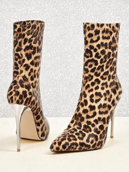 Boots Print - Ankle Women's Leopard Sexy Pointed Stiletto FashionChic