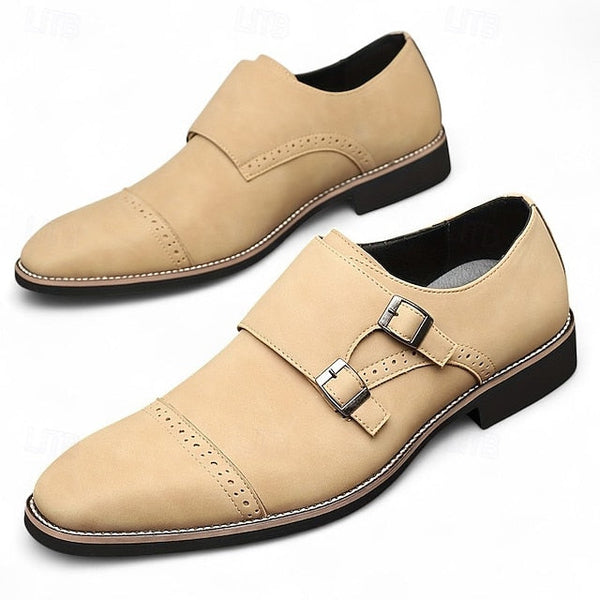 Monk Leather Faux Strap Men's with Double Shoes Beige FashionChic
