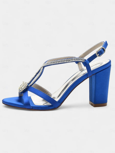 Women's Blue Rhinestone – Elegant Sandals Satin Royal FashionChic